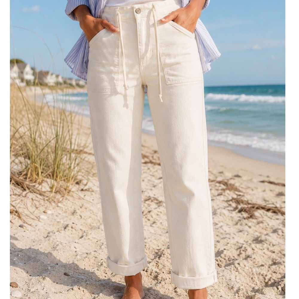 Judy Blue Womens White Utility Drawstring High Rise Slim Straight Pants 13/31